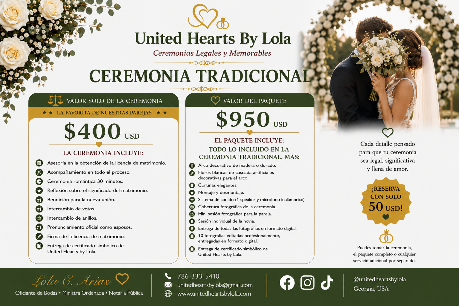 united Hears By Lola Ceremonia Tradicional Matrimonio Civil en Georgia oficiante de Bodas