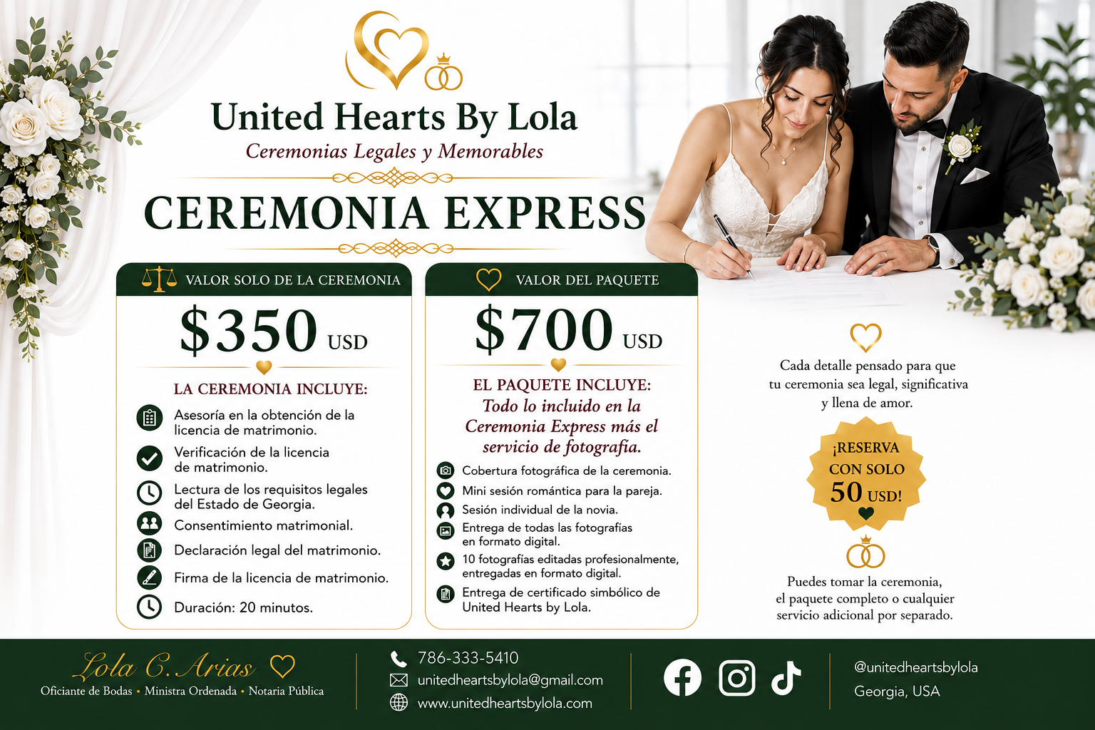 United Hearts By Lola Ceremonia Express Matrimonio Civil en Georgia